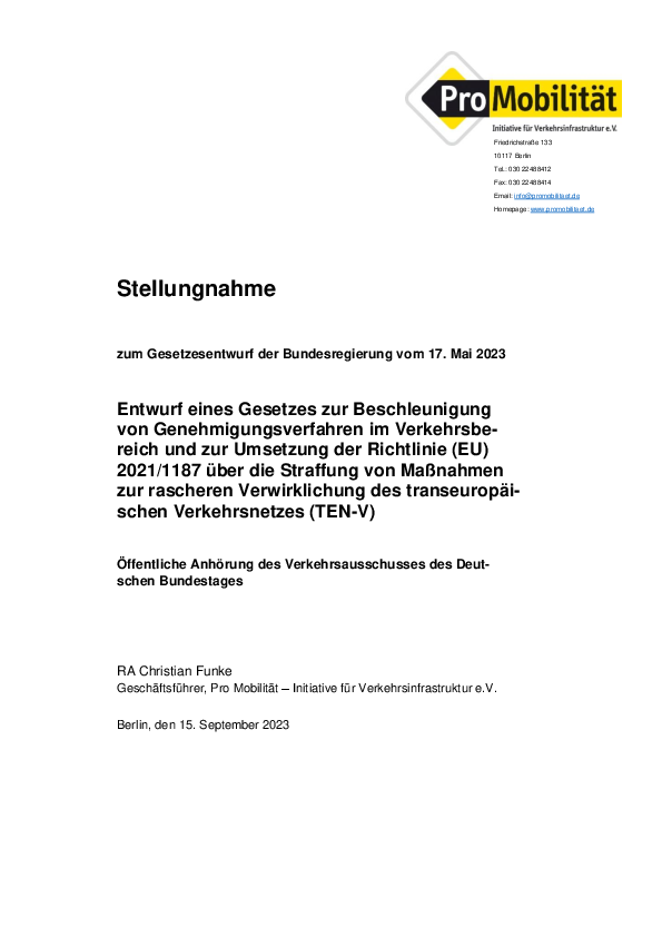 Stellungnahme zum Genehmigungsbeschleunigungsgesetz